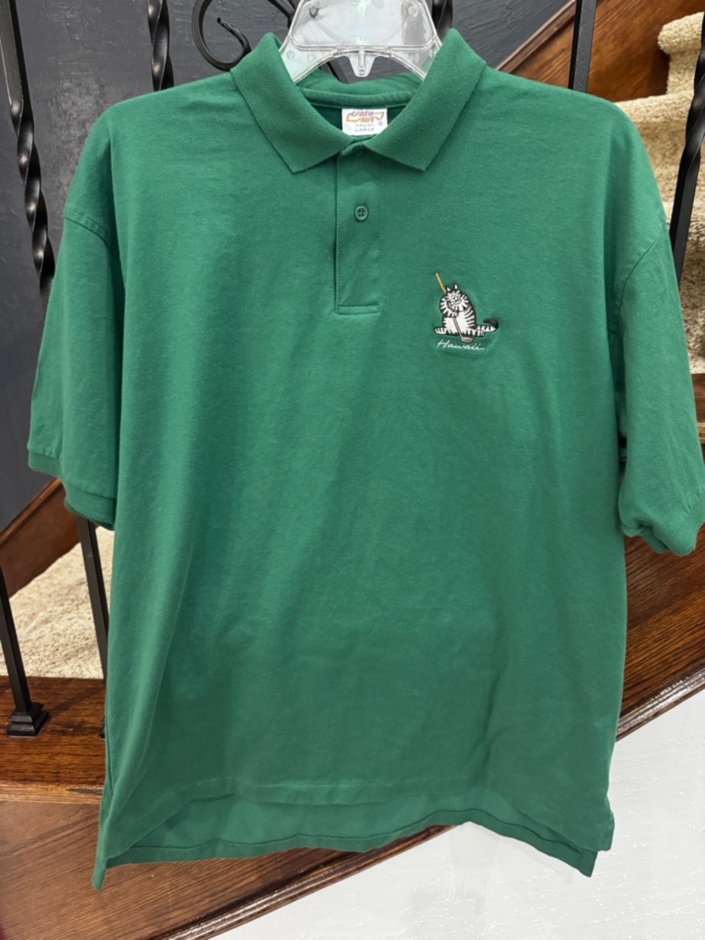 Large B.Kliban Hawaii Crazy Shirts Brand Green Polo Embroidered Cat Golf Logo - Picture 2 of 7